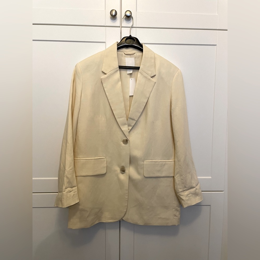 H&M Linen Oversized Blazer Pale Yellow